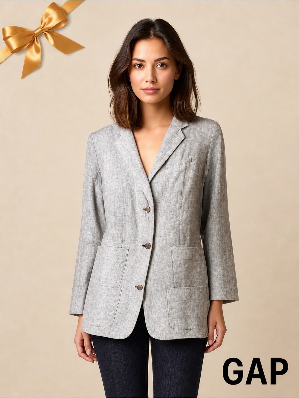 Gap The Academy Blazer Dusty Blue Size 8 Classic 55% Linen